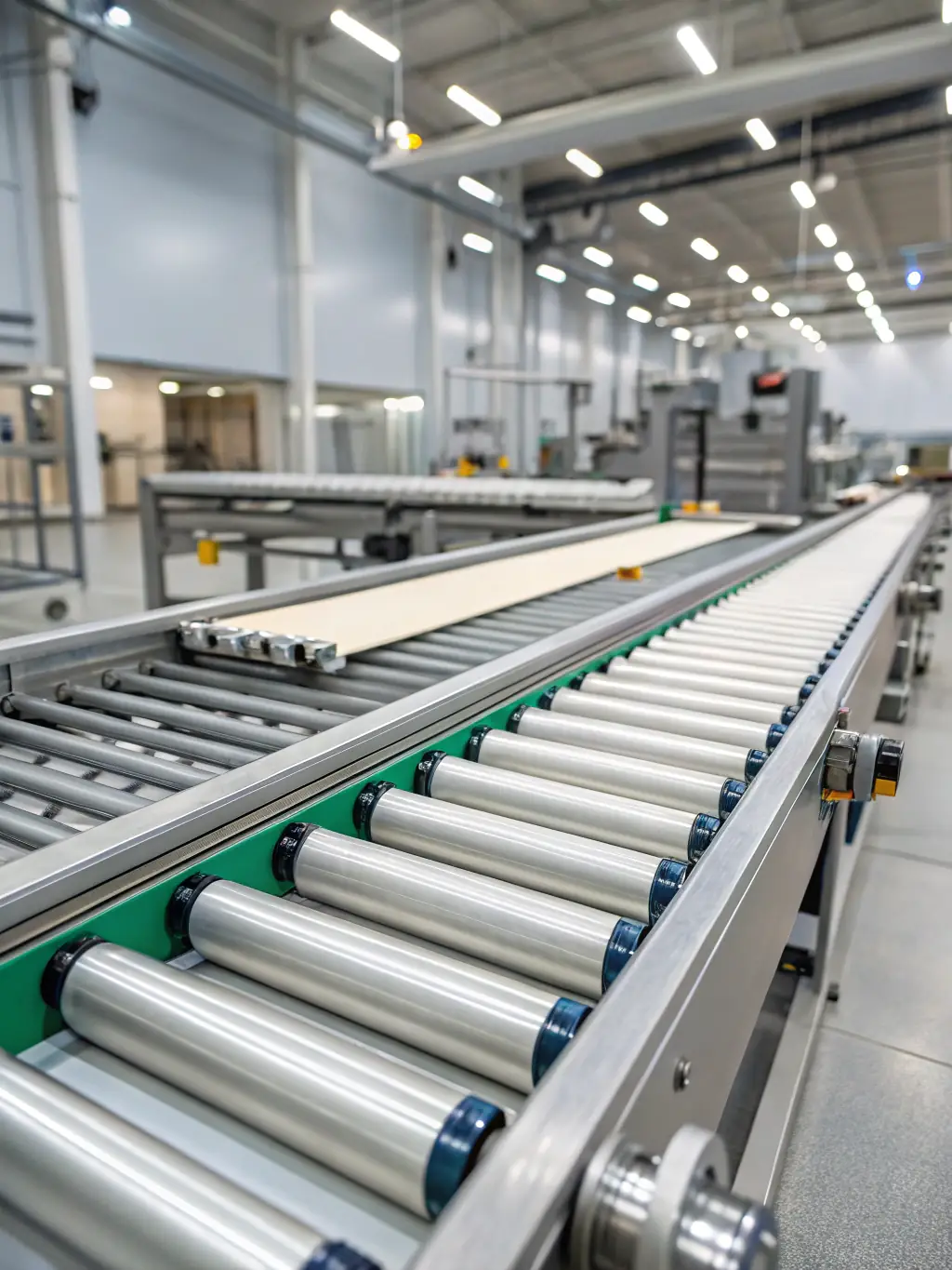 A visually appealing shot of Leoss Automation's automated conveyor system in action, moving products smoothly and efficiently through a distribution center.
